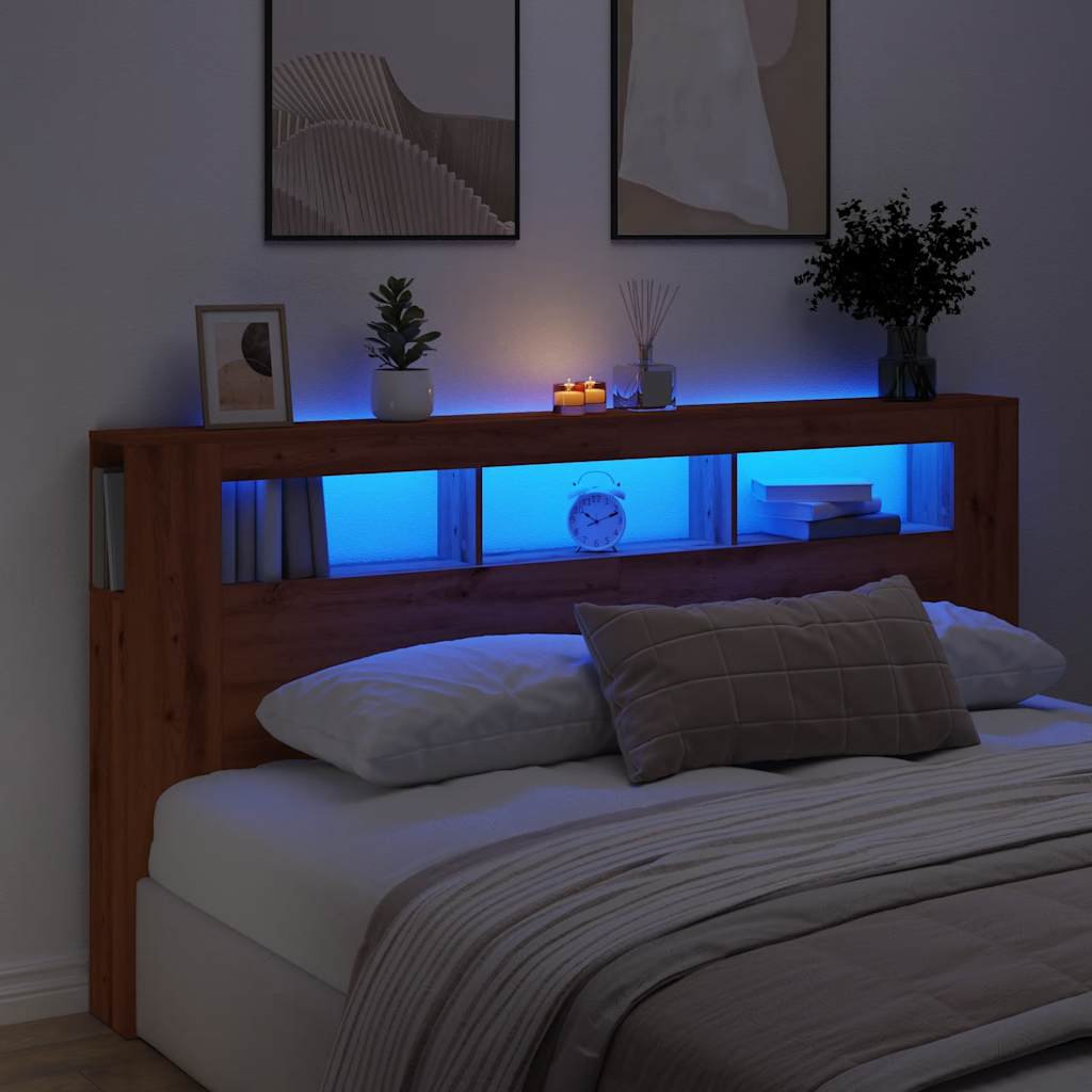 vidaXL LED Headboard Artisan Oak 200x18,5x103,5 cm Engineered Wood