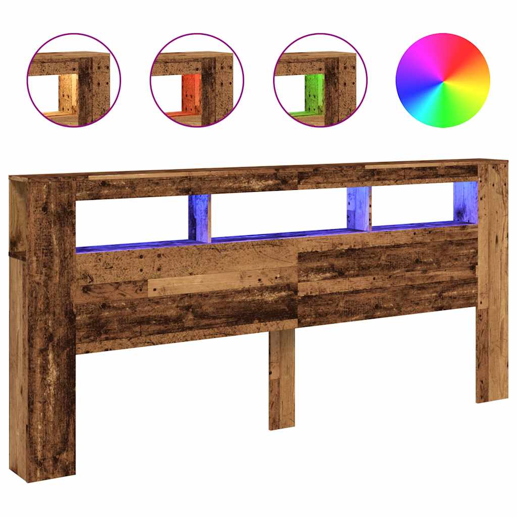 vidaXL LED Headboard Old Wood 220x18,5x103,5 cm Engineered Wood