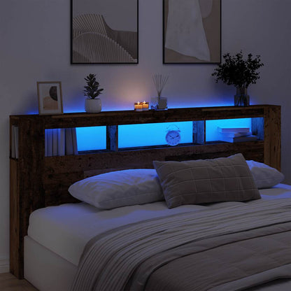vidaXL LED Headboard Old Wood 220x18,5x103,5 cm Engineered Wood