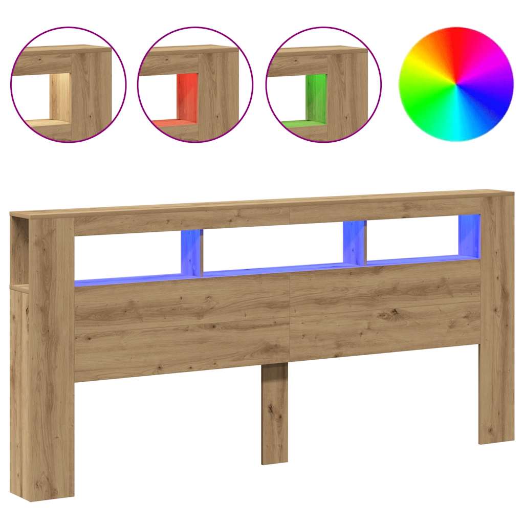 vidaXL LED Headboard Artisan Oak 220x18,5x103,5 cm Engineered Wood