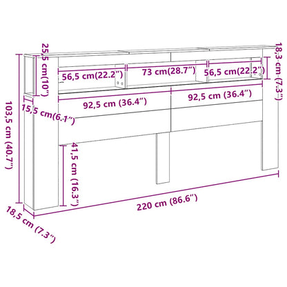 vidaXL LED Headboard Artisan Oak 220x18,5x103,5 cm Engineered Wood