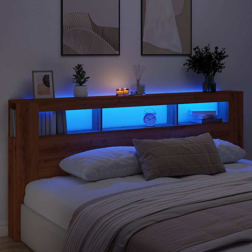 vidaXL LED Headboard Artisan Oak 220x18,5x103,5 cm Engineered Wood