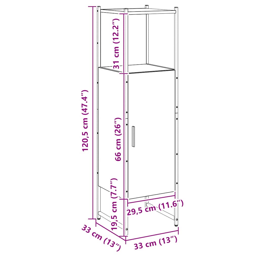 vidaXL Bathroom Cabinet Artisan Oak 33x33x120.5 cm Engineered Wood