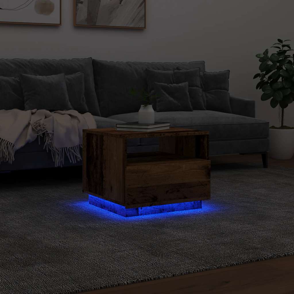 vidaXL Coffee Table with LED Lights Old Wood 50x49x40 cm