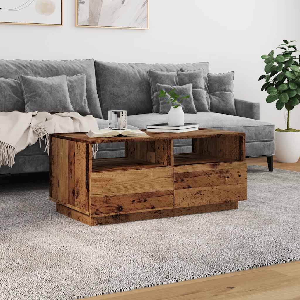 vidaXL Coffee Table with LED Lights Old Wood 90x49x40 cm