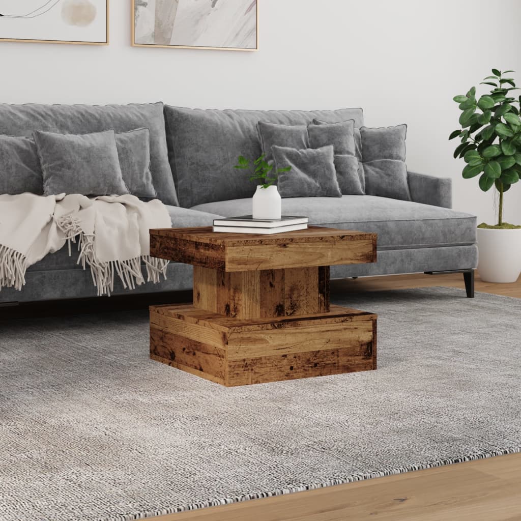 vidaXL Coffee Table with LED Lights Old Wood 50x50x40 cm