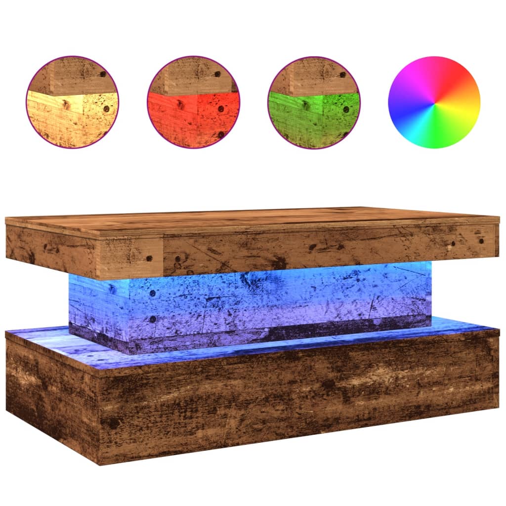 vidaXL Coffee Table with LED Lights Old Wood 90x50x40 cm