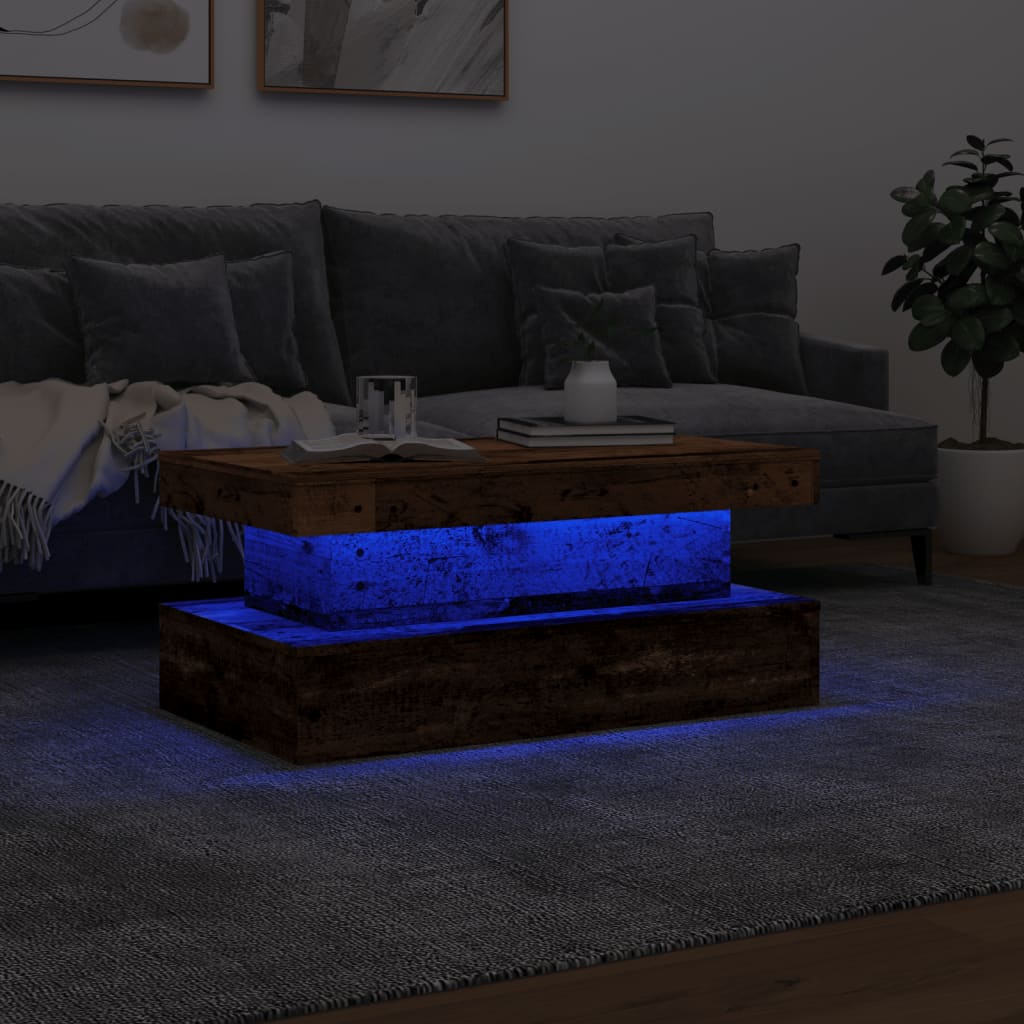 vidaXL Coffee Table with LED Lights Old Wood 90x50x40 cm