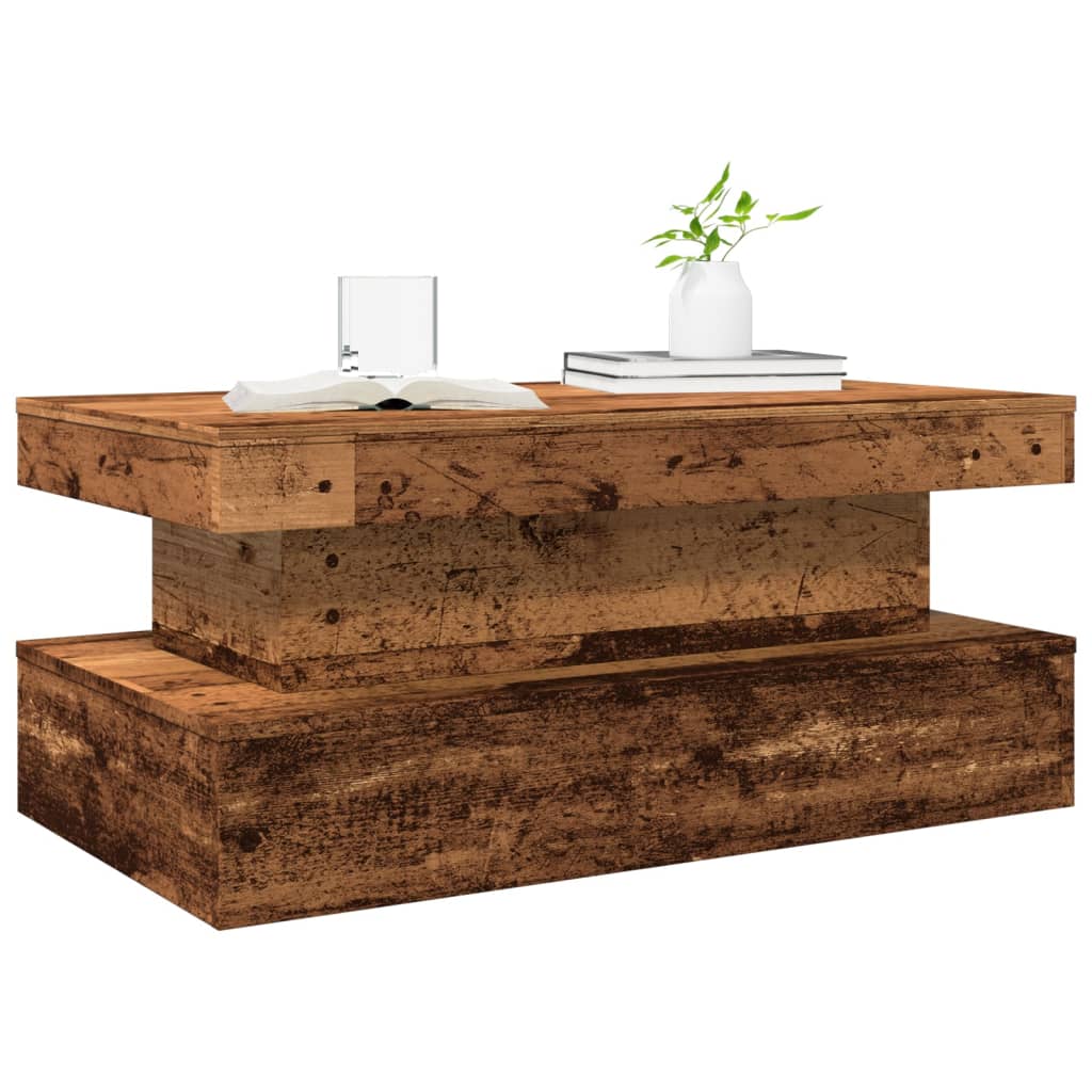 vidaXL Coffee Table with LED Lights Old Wood 90x50x40 cm