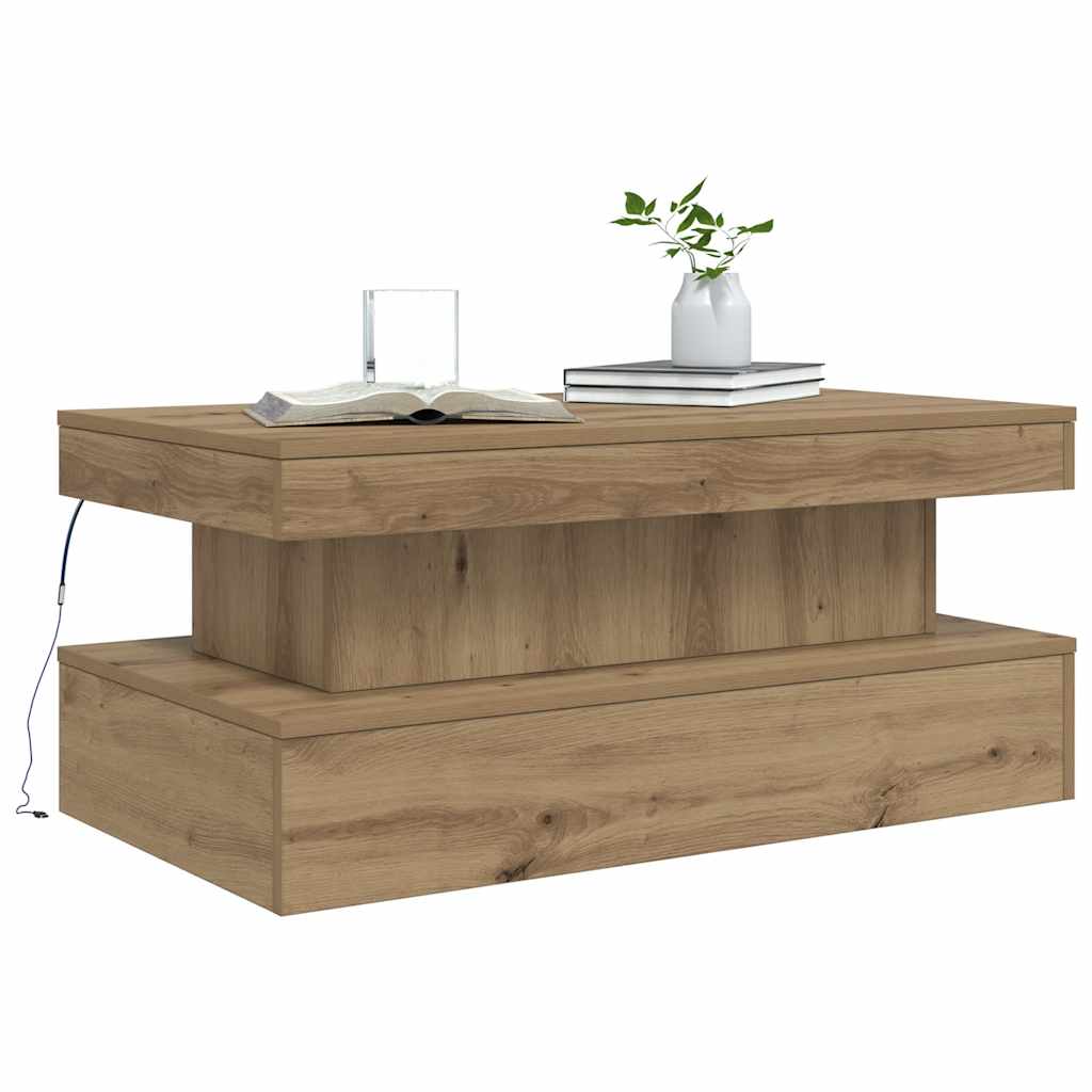 vidaXL Coffee Table with LED Lights Artisian Oak 90x50x40 cm
