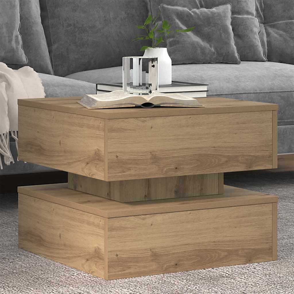 vidaXL Coffee Table with LED Lights Artisian Oak 50x50x40 cm