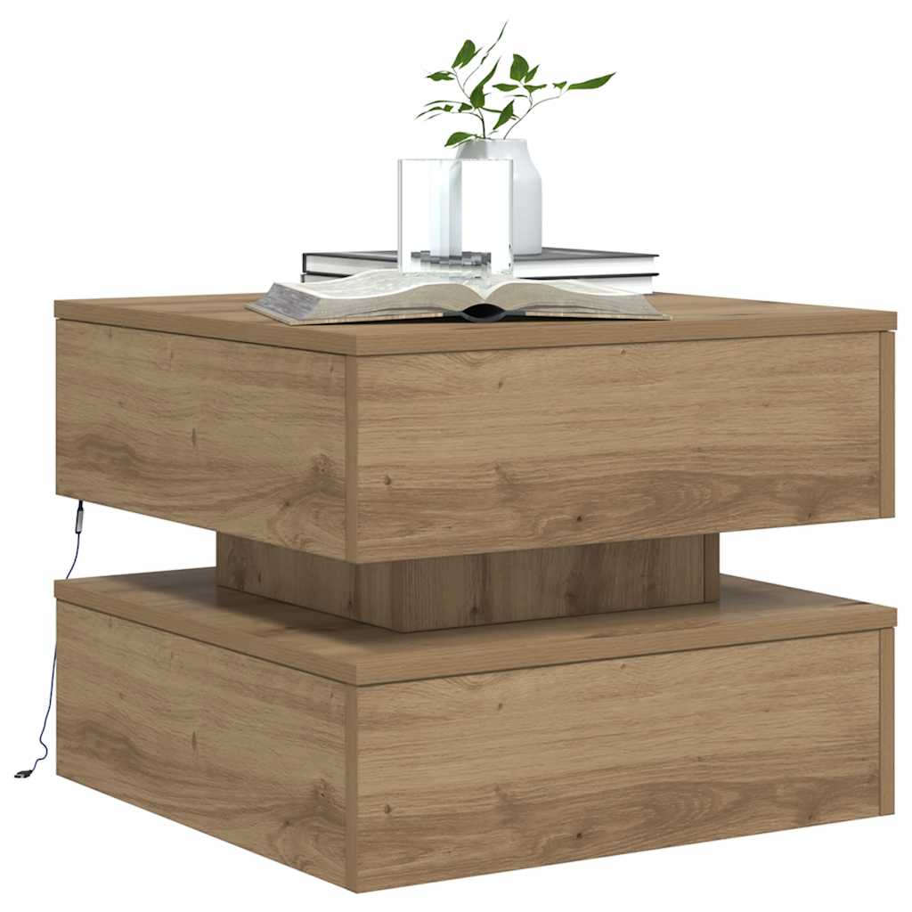vidaXL Coffee Table with LED Lights Artisian Oak 50x50x40 cm