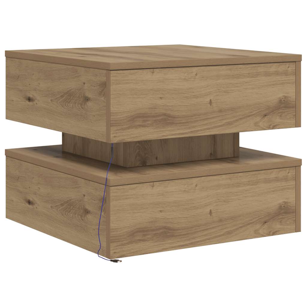 vidaXL Coffee Table with LED Lights Artisian Oak 50x50x40 cm