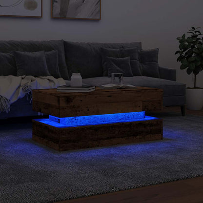 vidaXL Coffee Table with LED Lights Old Wood 90x50x40 cm