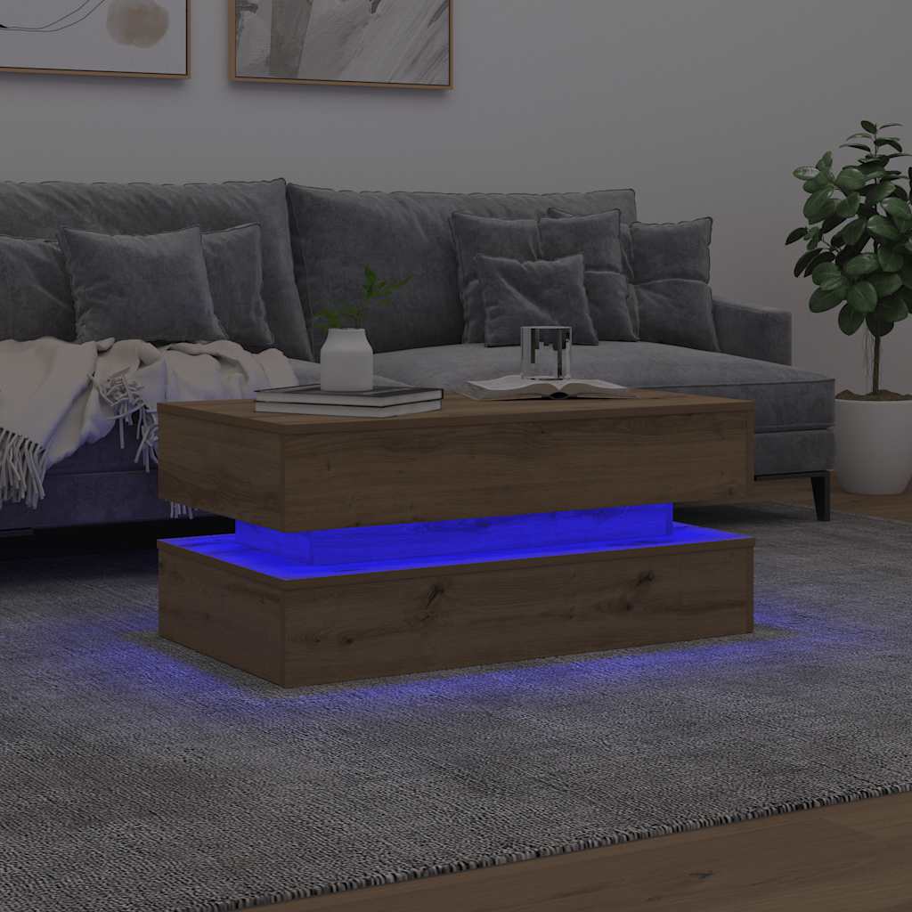 vidaXL Coffee Table with LED Lights Artisian Oak 90x50x40 cm
