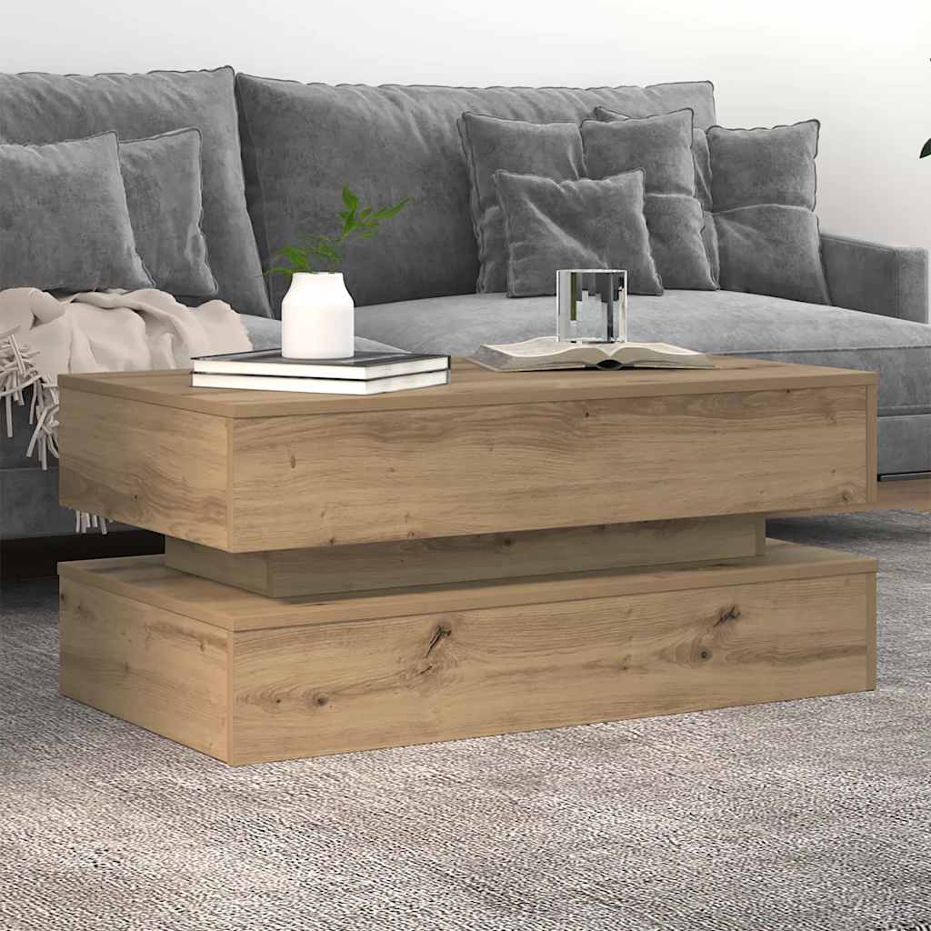vidaXL Coffee Table with LED Lights Artisian Oak 90x50x40 cm