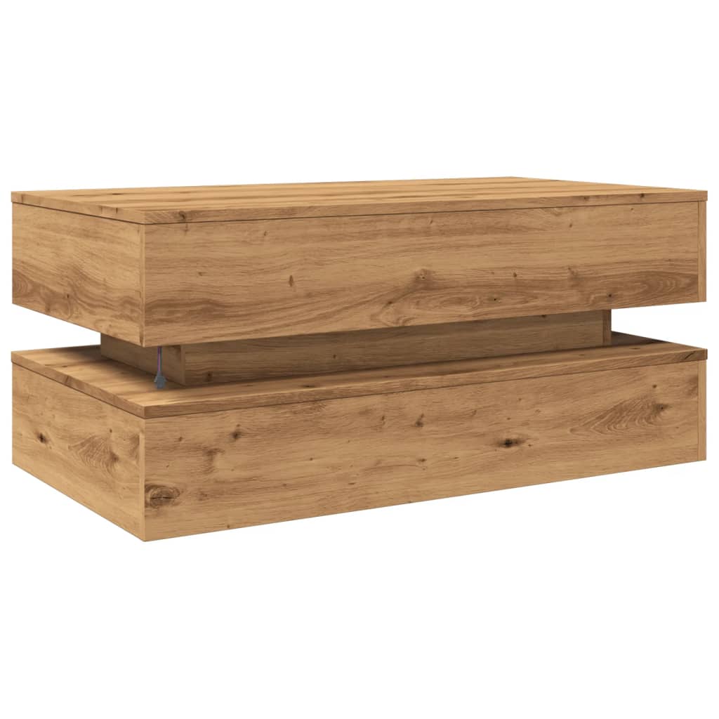 vidaXL Coffee Table with LED Lights Artisian Oak 90x50x40 cm