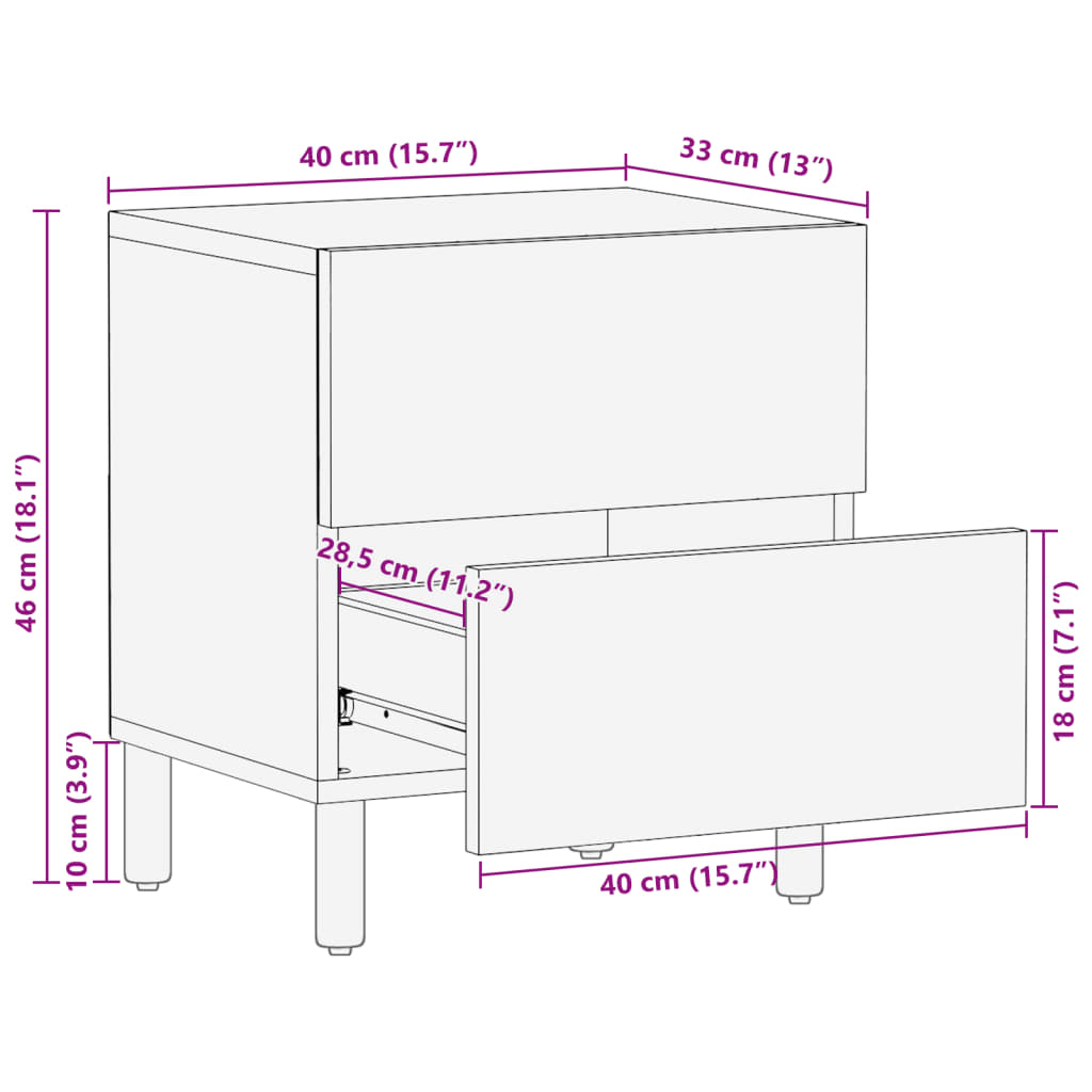 vidaXL Bedside Cabinet Black 40x33x46 cm Solid Wood Mango
