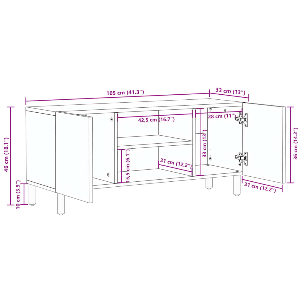 vidaXL TV Cabinet Black 105x33x46 cm Engineered Wood