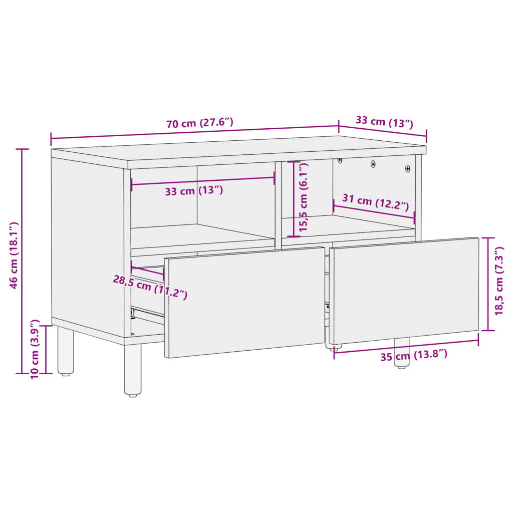 vidaXL TV Cabinet Black 70x33x46 cm Engineered Wood