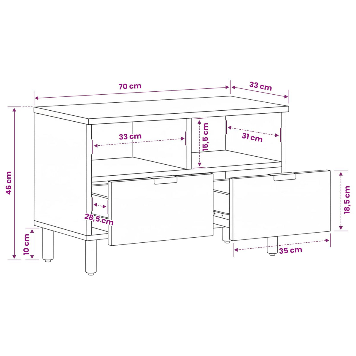 vidaXL TV Cabinet Black 70x33x46 cm Engineered Wood
