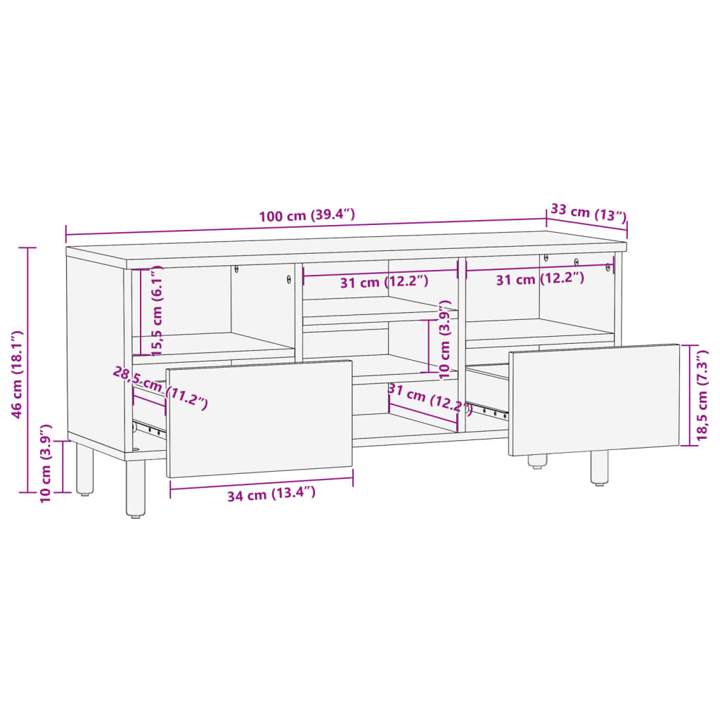 vidaXL TV Cabinet Black 100x33x46 cm Engineered Wood