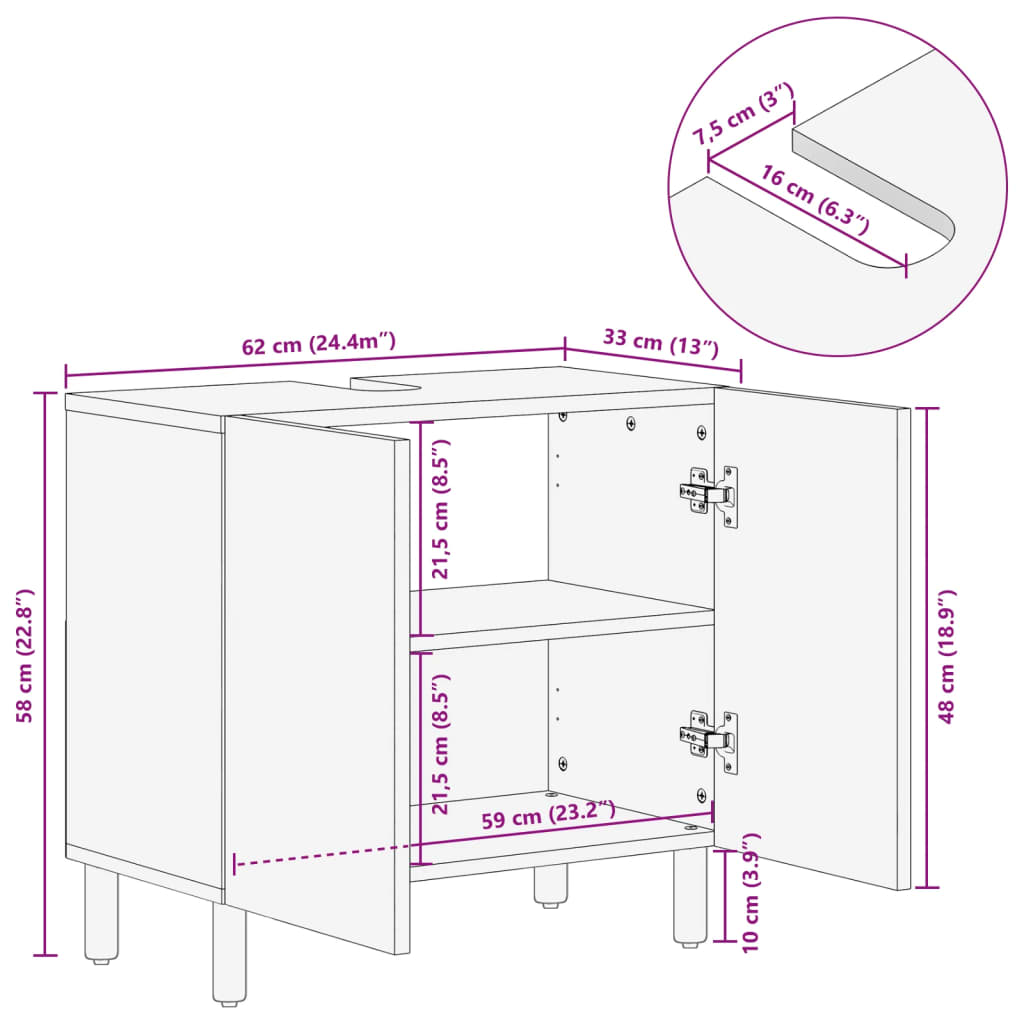 vidaXL Bathroom Sink Cabinet Black 62x33x58 cm Engineered Wood