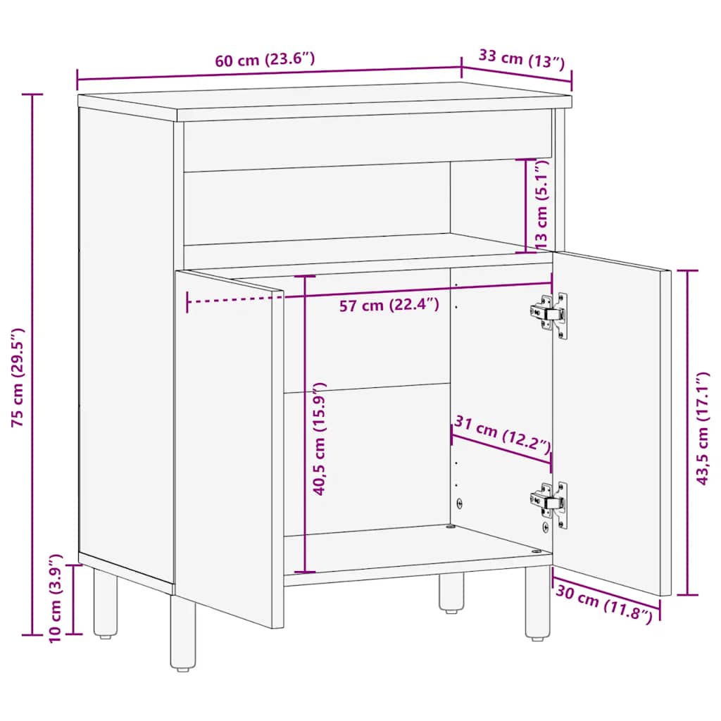 vidaXL Sideboard Black 60x33x75 cm Engineered Wood