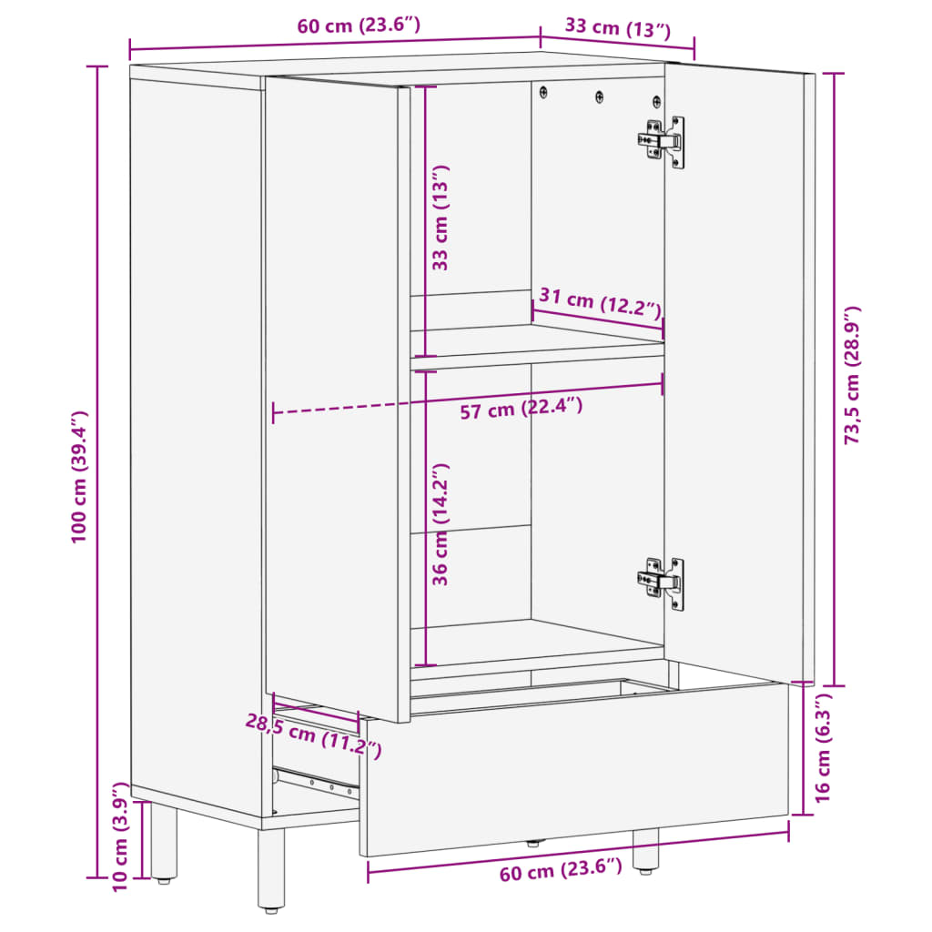 vidaXL Highboard Black 60x33x100 cm Engineered Wood