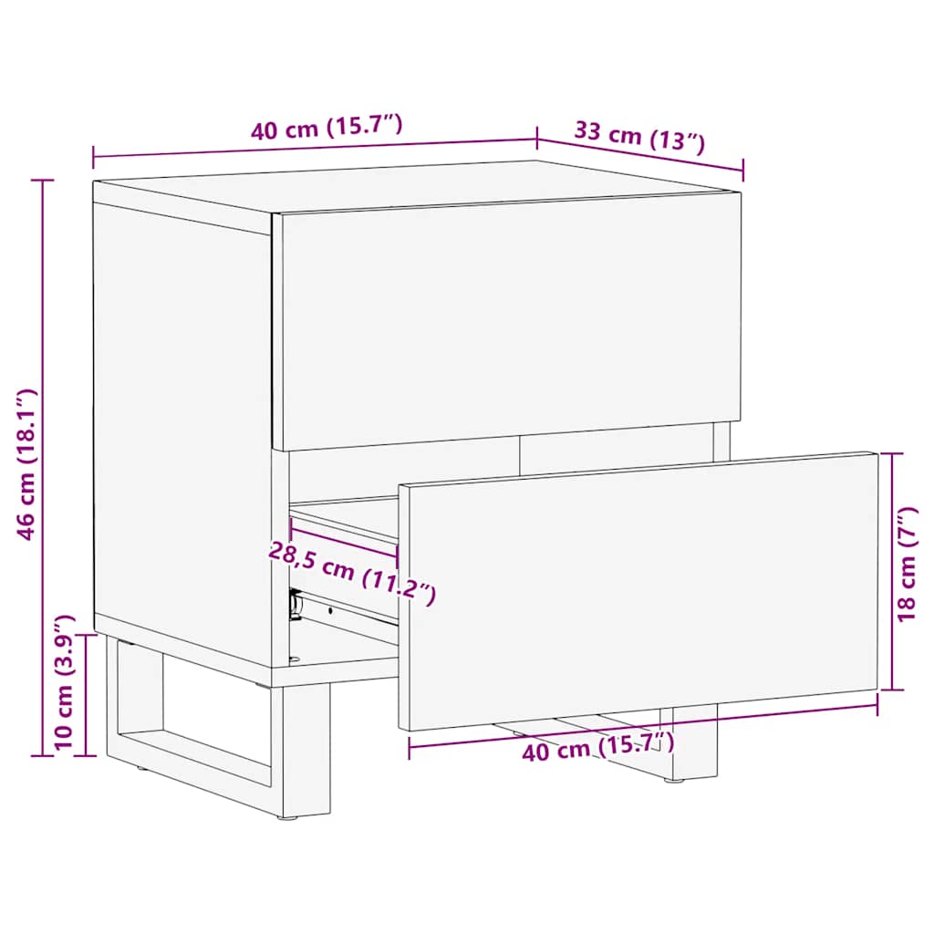 vidaXL Bedside Cabinet Black 40x33x46 cm Solid Wood Mango