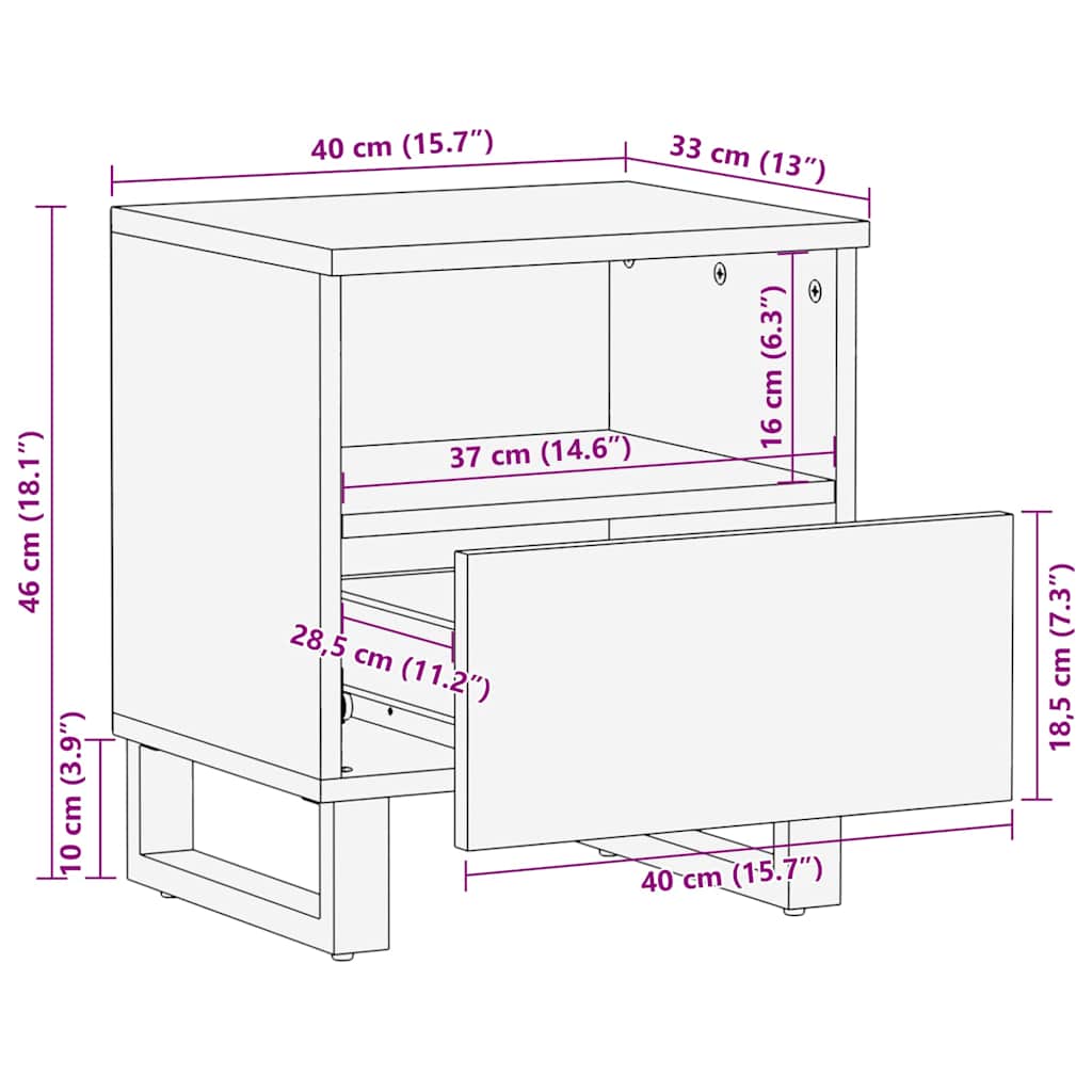 vidaXL Bedside Cabinet Black 40x33x46 cm Solid Wood Mango