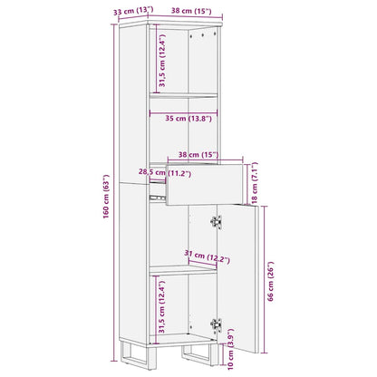 vidaXL Bathroom Cabinet Black 38x33x160 cm Solid Wood Mango