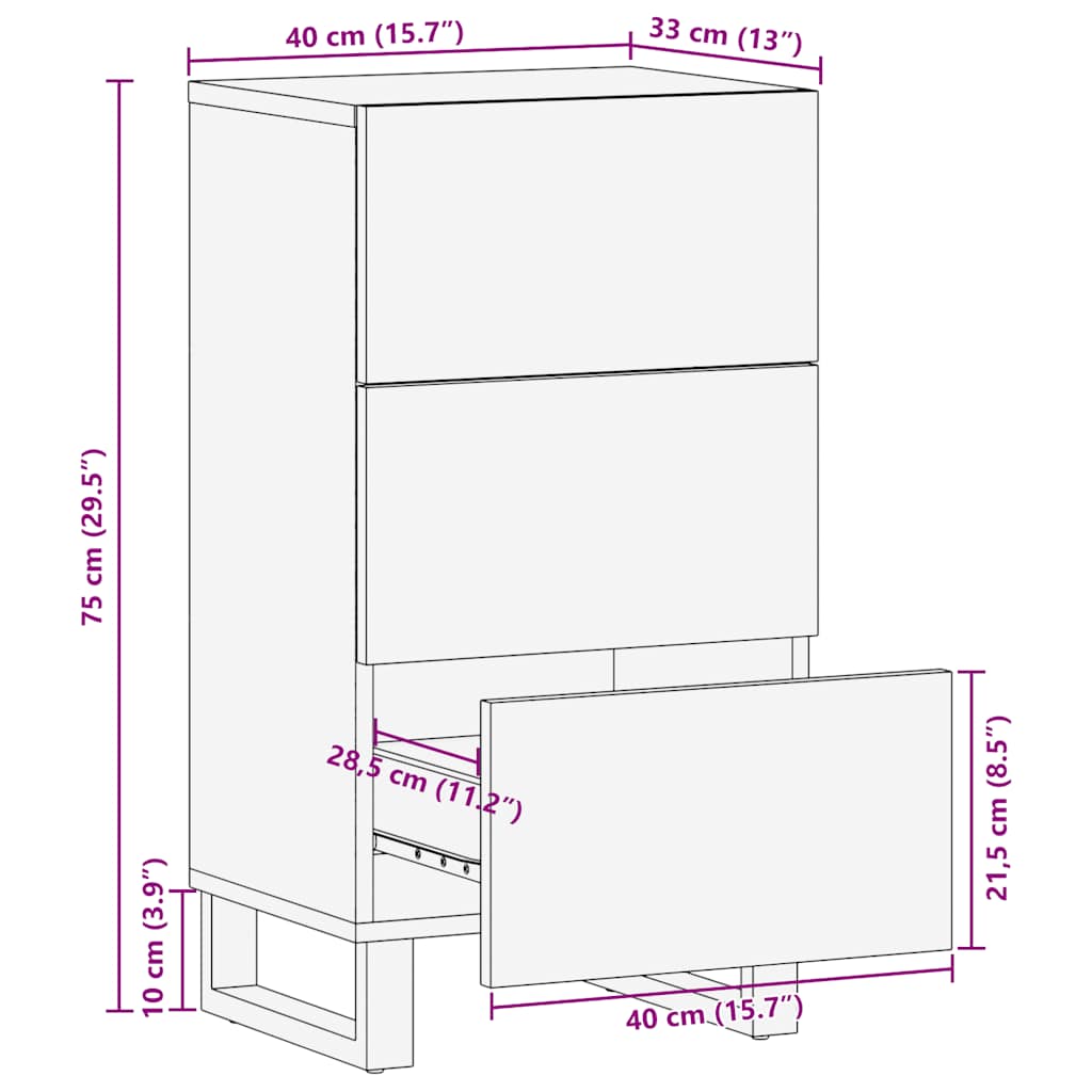 vidaXL Sideboard Black 40x33x75 cm Solid Wood Mango
