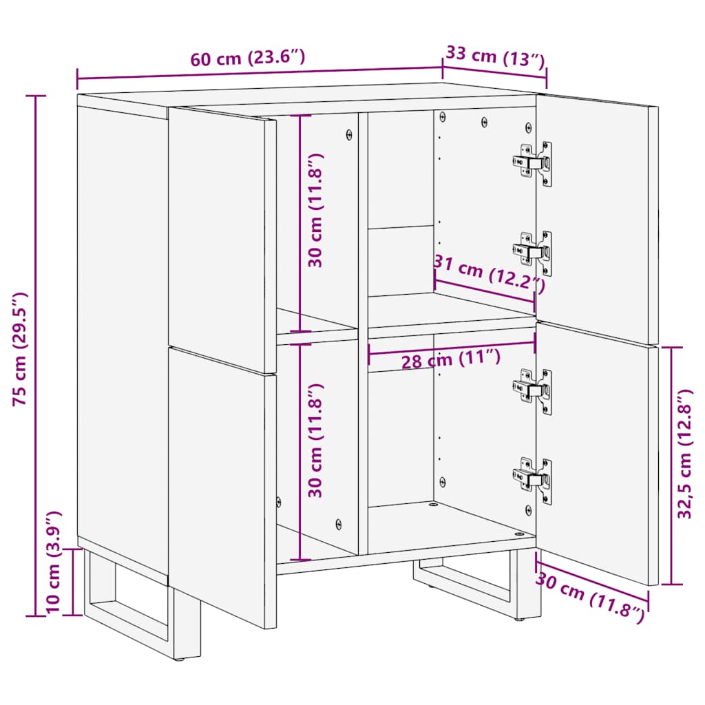 vidaXL Sideboard Black 60x33x75 cm Solid Wood Mango