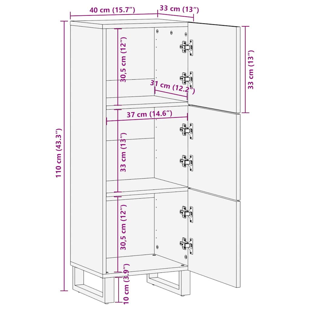 vidaXL Highboard Black 40x33x110 cm Solid Wood Mango