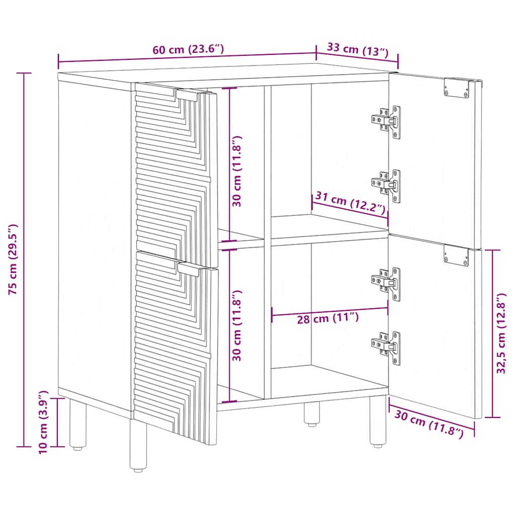 vidaXL Sideboard Brown 60x33x75 cm Solid Wood Mango