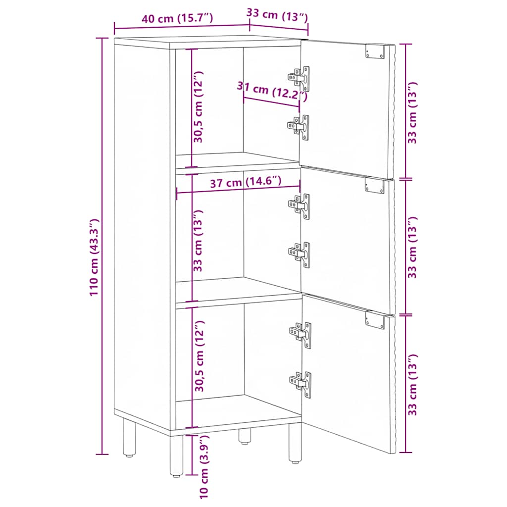 vidaXL Highboard Brown 40x33x110 cm Solid Wood Mango