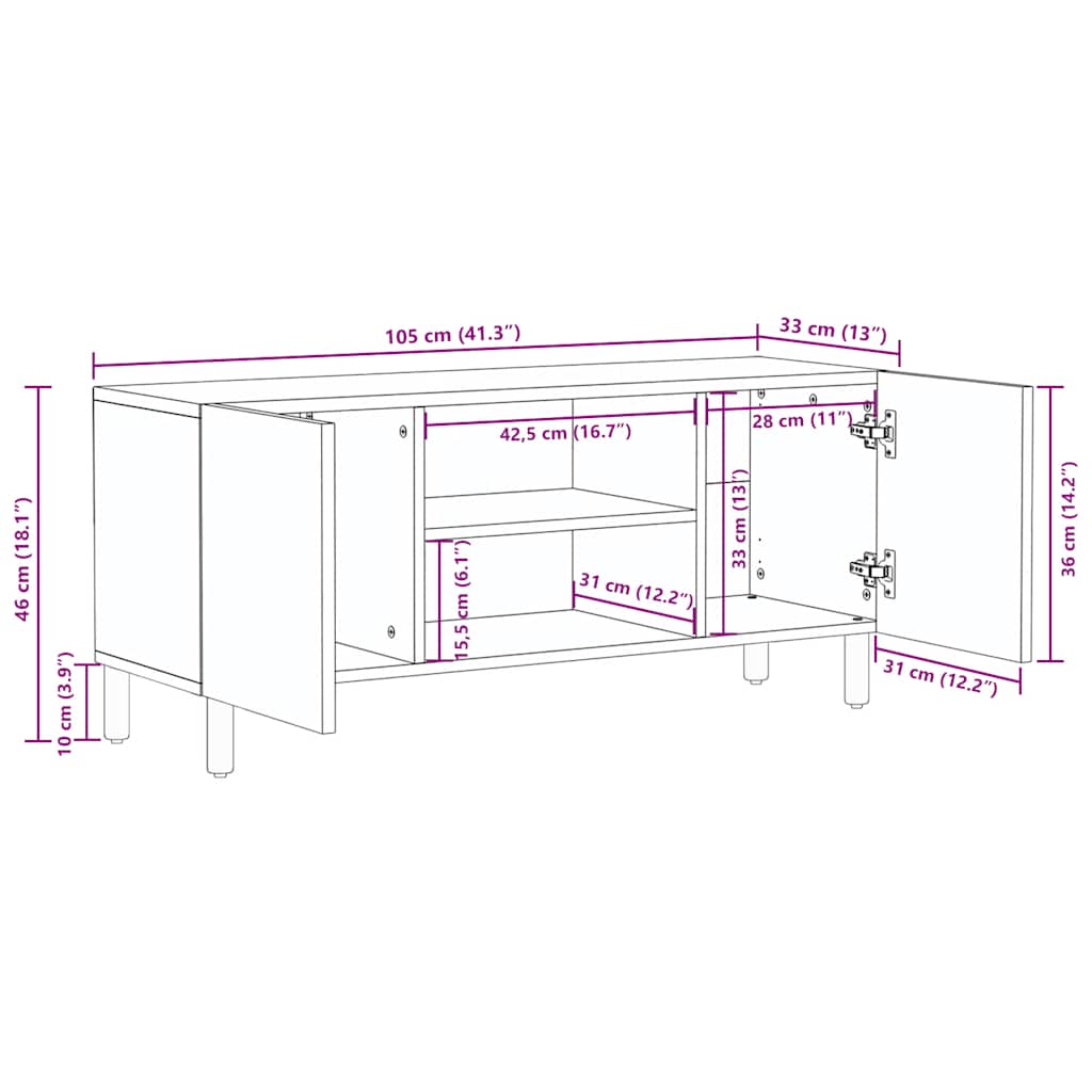 vidaXL TV Cabinet 105x33x46 cm Solid Wood Acacia