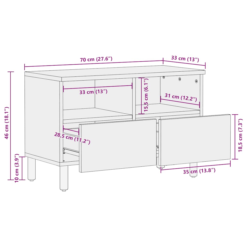 vidaXL TV Cabinet 70x33x46 cm Solid Wood Acacia