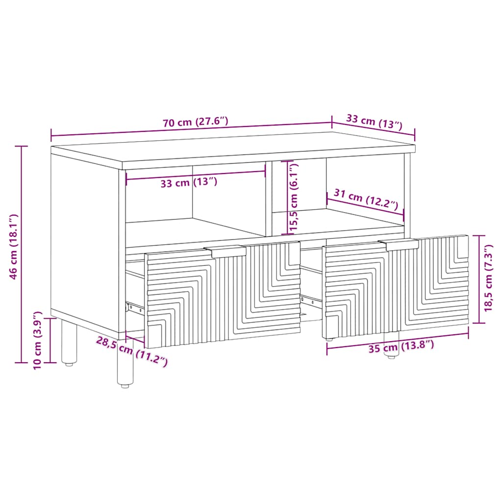 vidaXL TV Cabinet 70x33x46 cm Solid Wood Acacia