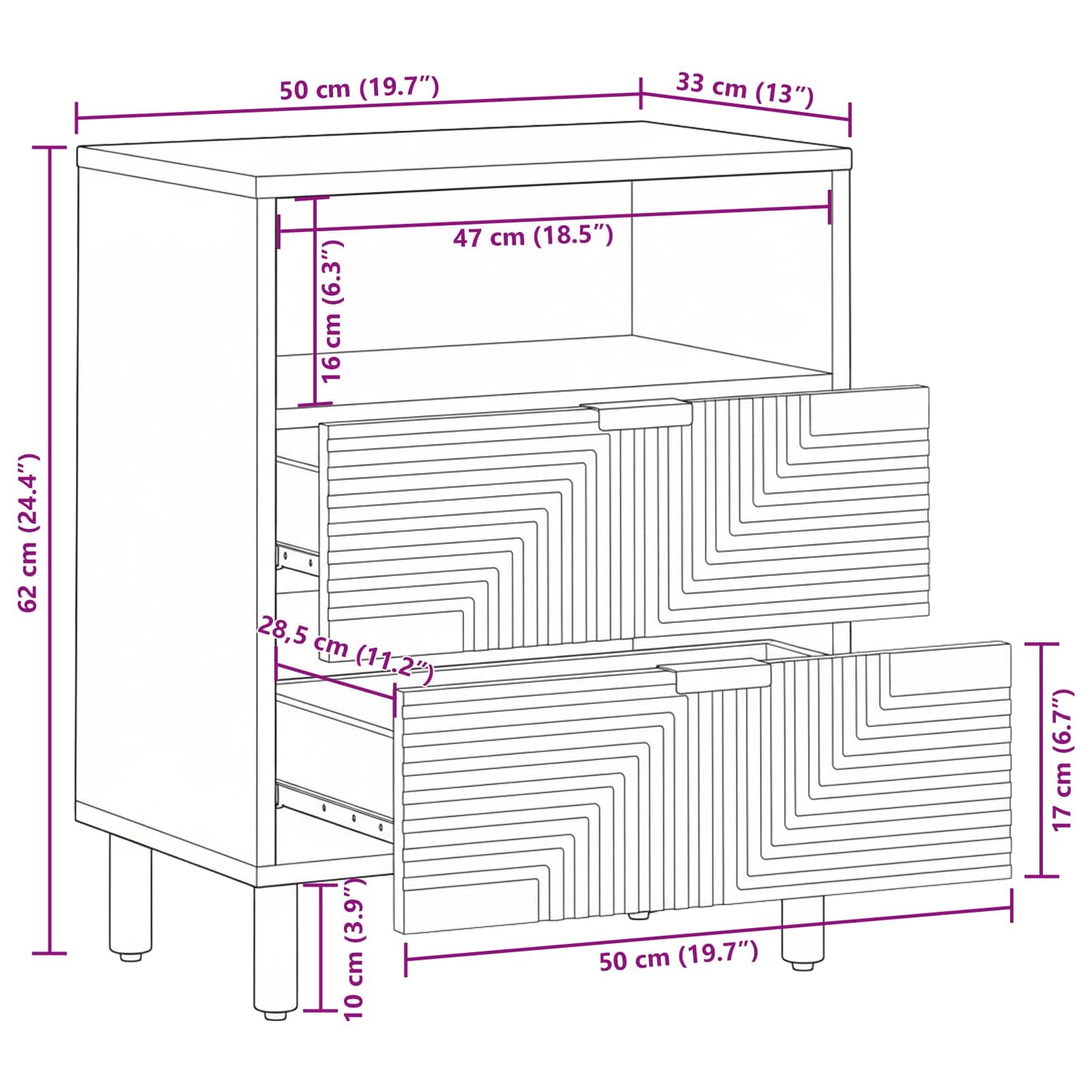 vidaXL Bed Cabinet Brown 50 x 33 x 62 cm Solid Acacia Wood