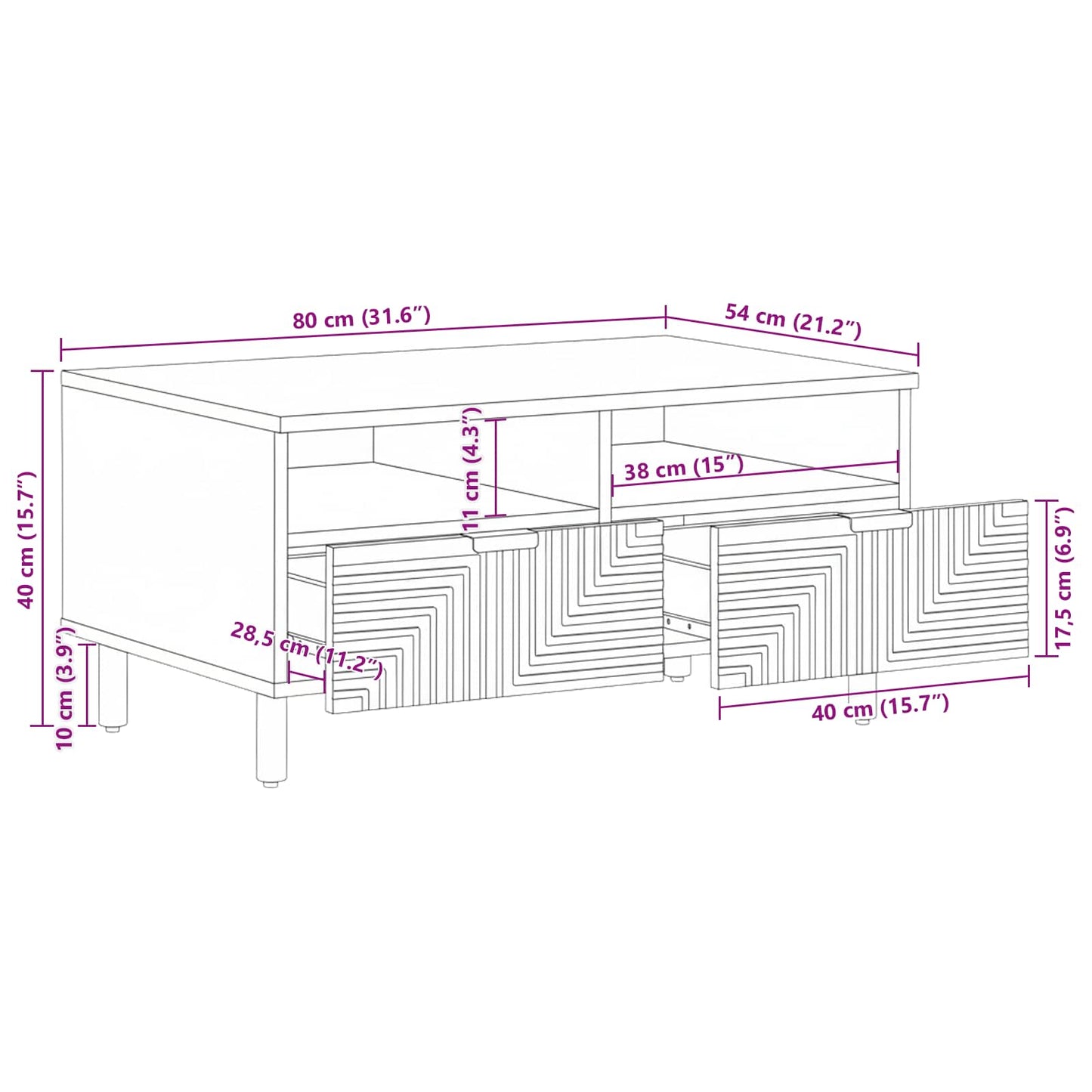 vidaXL Coffee Table Brown 80 x 54 x 40 cm Solid Acacia Wood