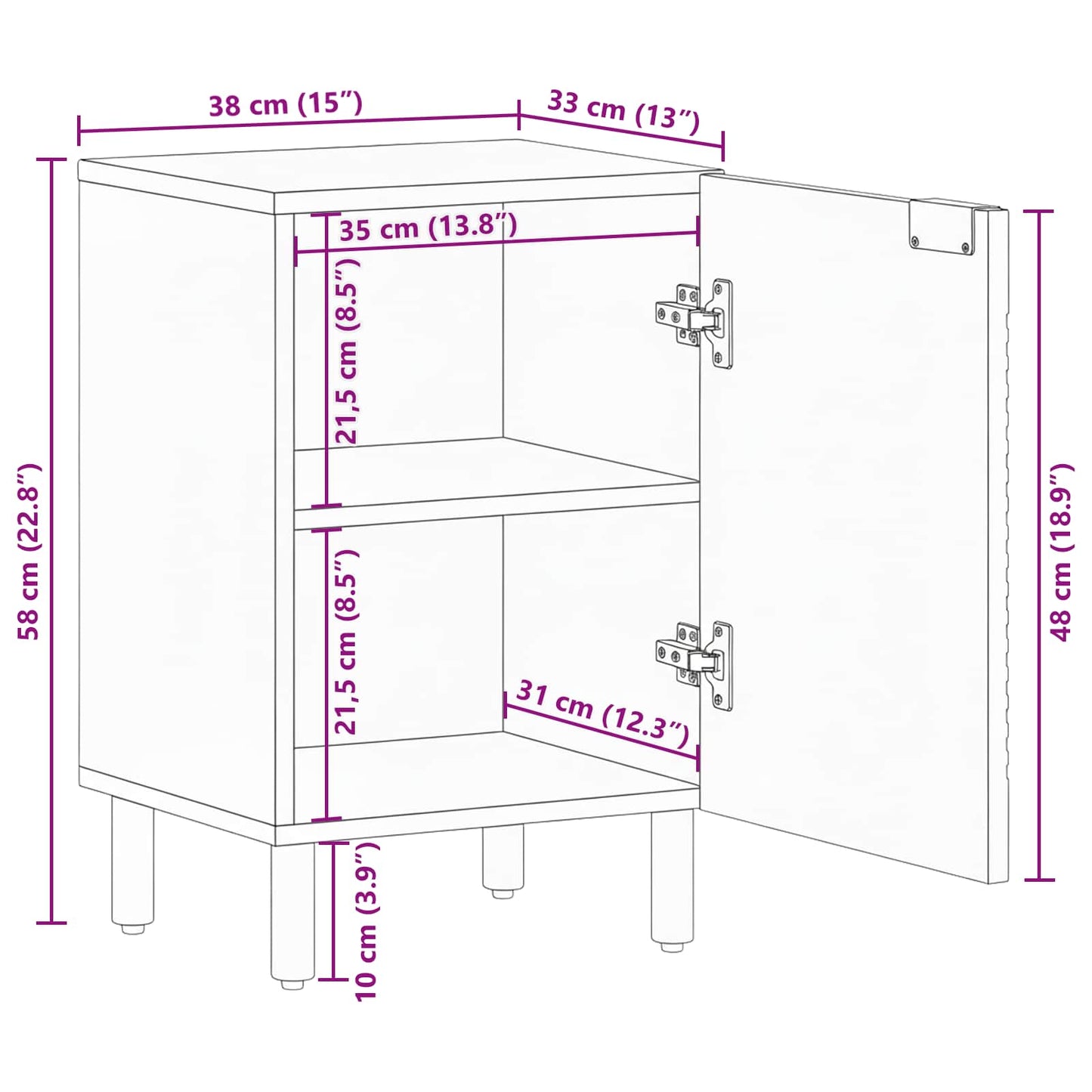 vidaXL Bathroom Cabinet Brown 38 x 33 x 58 cm Solid Mango Wood