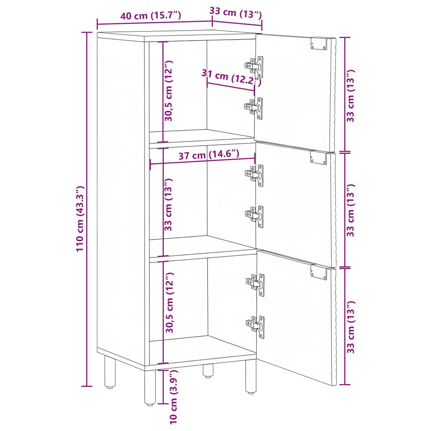 vidaXL Highboard with Shelf Brown 40 x 33 x 110 cm Solid Mango Wood
