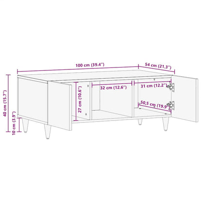 vidaXL Coffee Table Light Grey 100x54x40 cm Solid Wood Mango