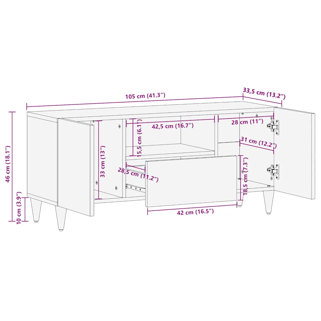 vidaXL TV Cabinet Light Grey 105x33.5x46 cm Solid Wood Mango