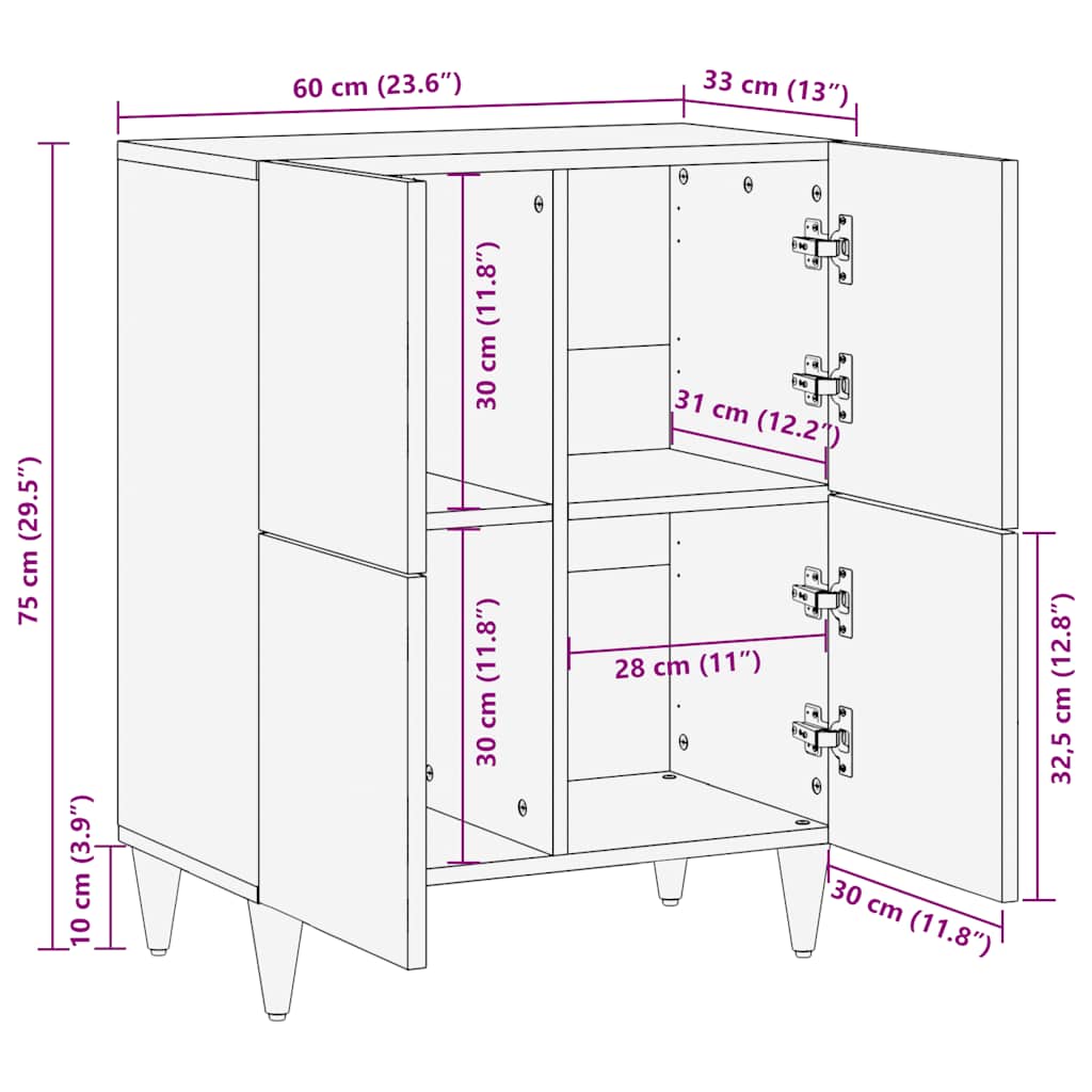 vidaXL Sideboard 60x33x75 cm Solid Wood Mango