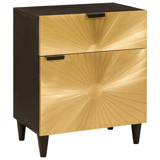 vidaXL Bedside Table Black and Gold 50 x 33 x 60 cm Solid mango wood