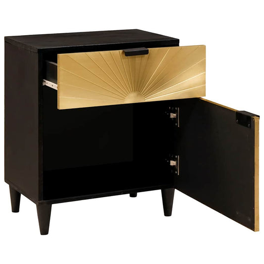 vidaXL Bedside Table Black and Gold 50 x 33 x 60 cm Solid mango wood