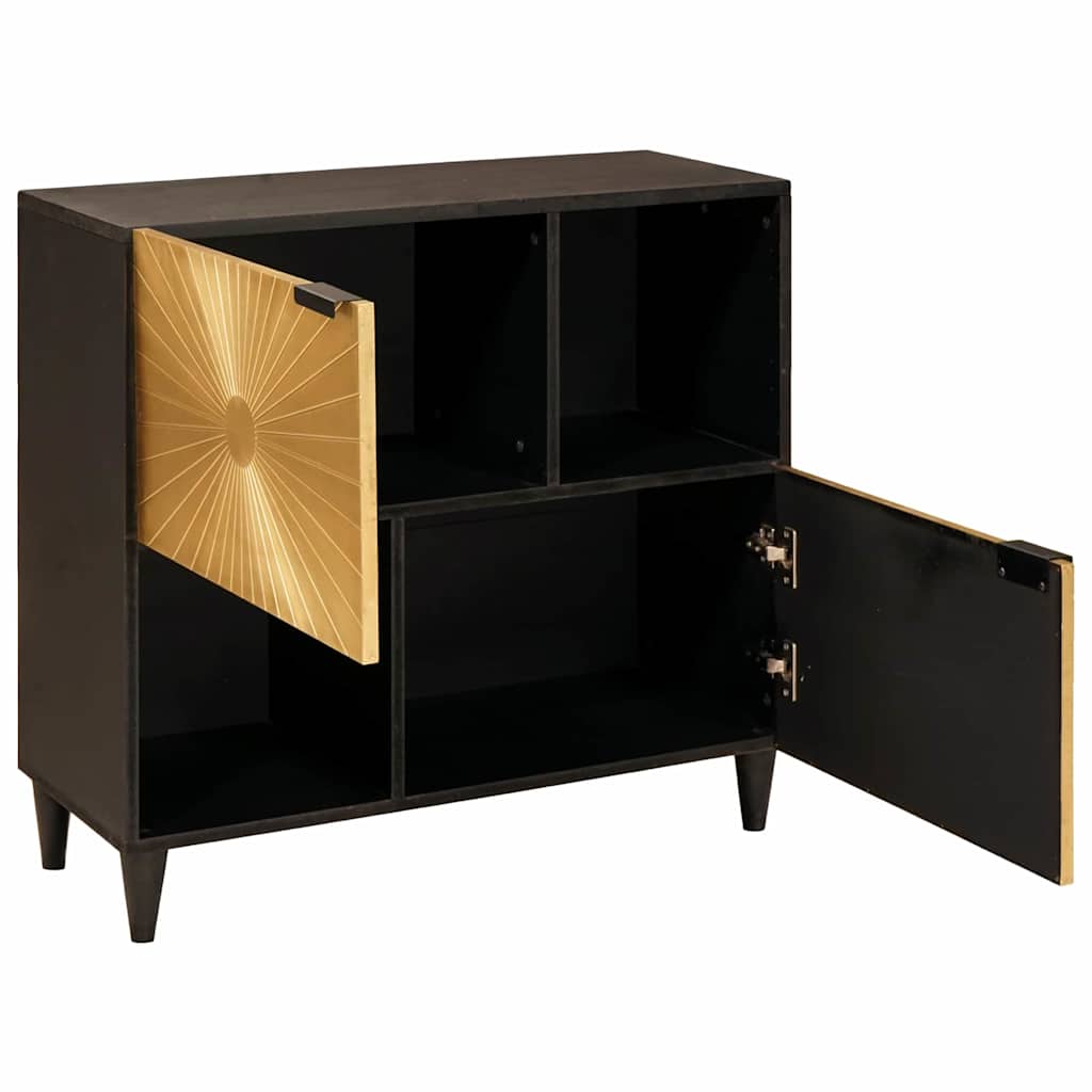 vidaXL Side Cabinet Black and Gold 80 x 33.5 x 75 cm Solid Mango Wood